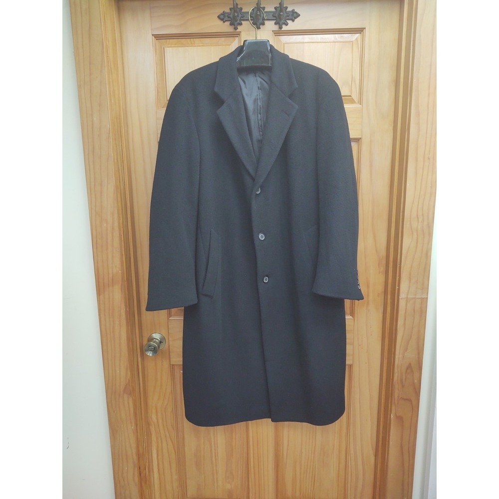 Jones New York Top Coat 44R Black Wool Blend Long Winter Overcoat